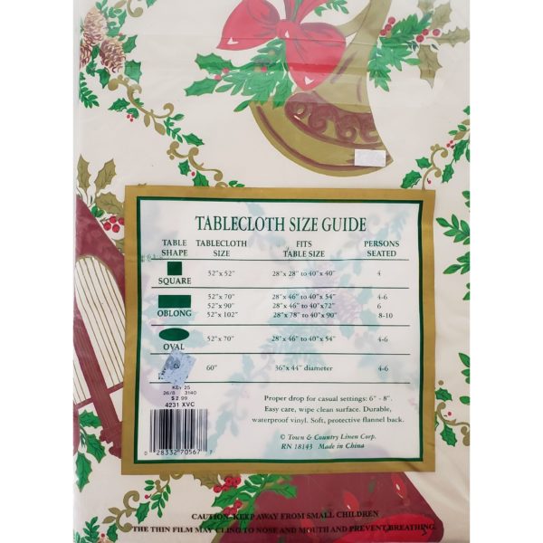 Vintage Town & Country Vinyl Christmas Tablecloth Music Instruments Flannel back 52" x 52" Square - Image 3