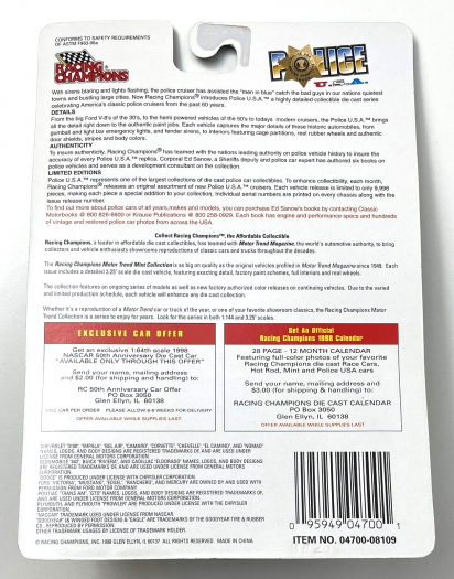 1998 Racing Champions Police 1950 Ford Coupe New Your City Police Dept #8 Diecast 1:58 Scale - Image 3