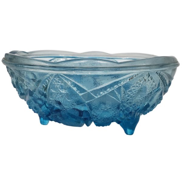 Vintage Jeannette Antique Classics Footed Bowl 7" Fentec Pattern, Aqua-Blue, Stars, Arches #788 - Image 3