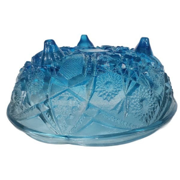 Vintage Jeannette Antique Classics Footed Bowl 7" Fentec Pattern, Aqua-Blue, Stars, Arches #788 - Image 4