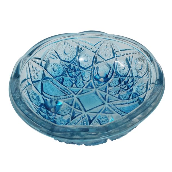 Vintage Jeannette Antique Classics Footed Bowl 7" Fentec Pattern, Aqua-Blue, Stars, Arches #788 - Image 5
