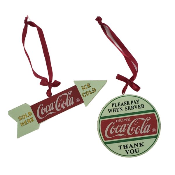 Coca-Cola Signs Wooden Ornament Set Arrow 5" & Round 3" Vintage Green - Image 4