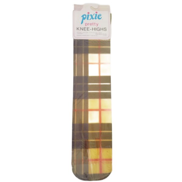 Vintage 1970 Bear Brand Hosiery Co. Pixie Pretty Sheer Nylon Knee-Highs Fancy Prints Plaid - Image 3