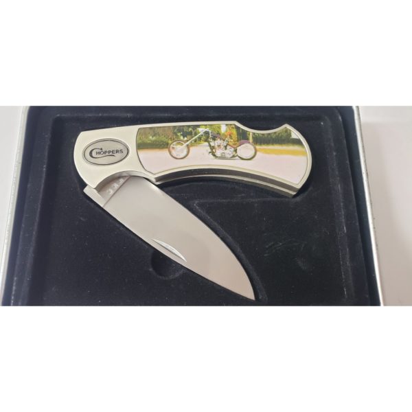 American Choppers Custom Motorcycle Pocket Knife In Tin - Charcoal Black + Orange Chopper - Image 3