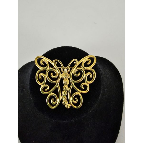 Vintage Gold Tone Scroll Butterfly Brooch Pin 2 Inch - Image 3