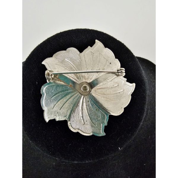 Vintage Silver Tone Hibiscus Flower Brooch Pin - Image 3