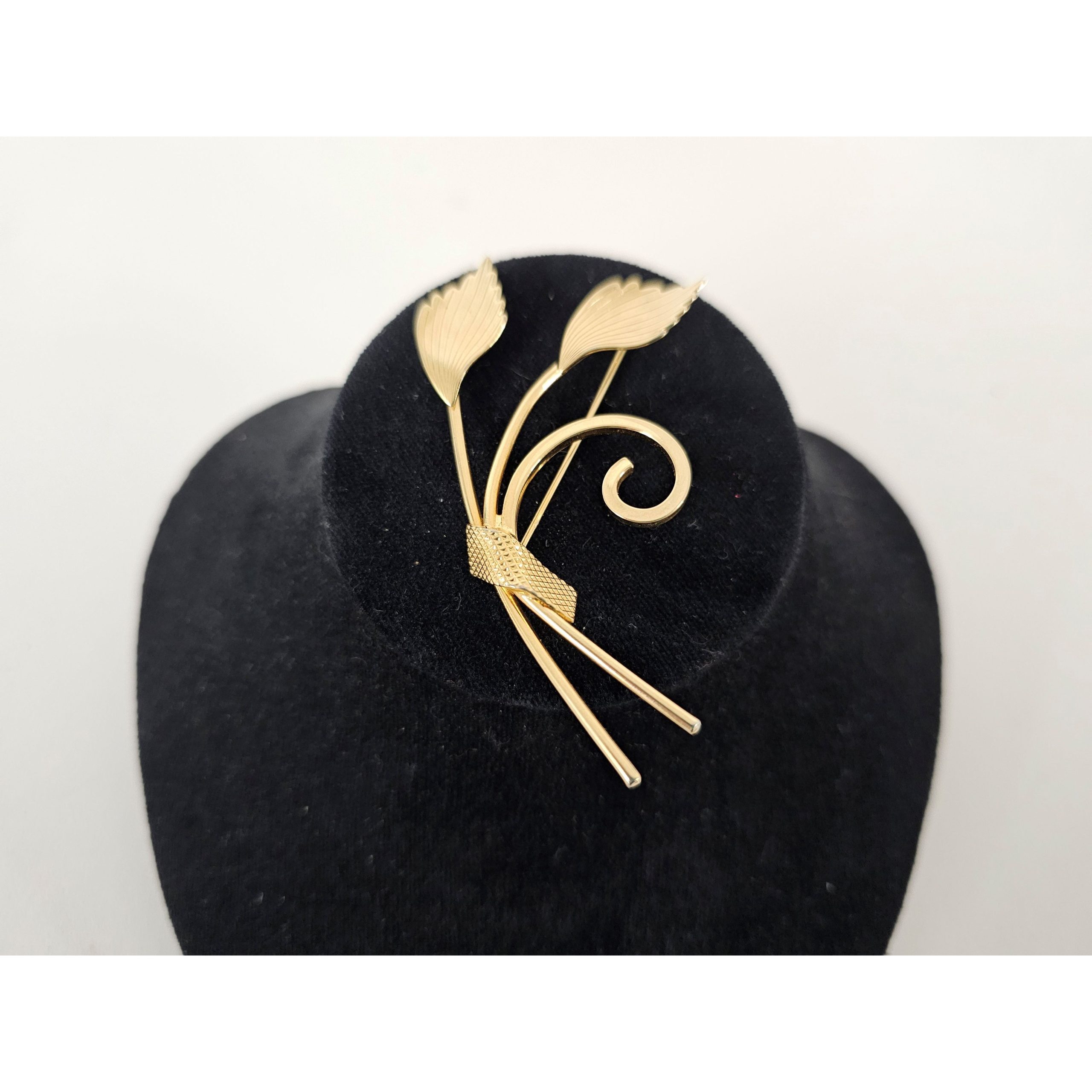 Vintage Gold Tone Textured Leaves Brooch Pin 3 Inch - Image 3