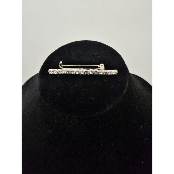 Vintage Brilliant Rhinestone Bar Silver Tone Brooch Pin 2 Inch - Image 3