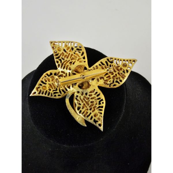 Vintage Gold Tone Leaves & Ribbon Brooch Pin - Image 3