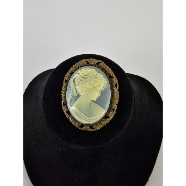 Vintage Dusty Blue Cameo Lady Western Germany Brooch Pin - Image 3