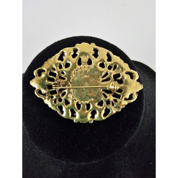 Vintage Gold Tone & Pearl Victorian Style Brooch Pin - Image 3
