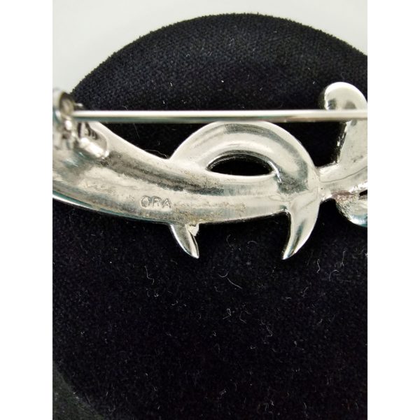 Vintage Marked Ora Clear Rhinestones Scimitar & Crescent Moon Pin Brooch - Image 3