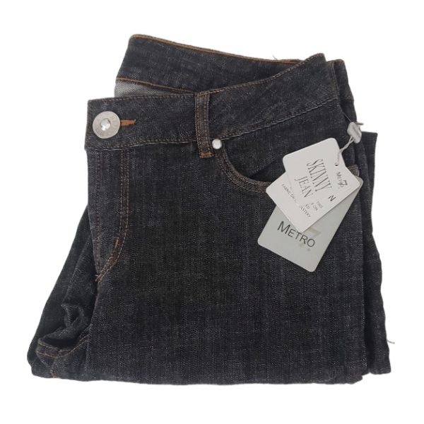 Metro 7 Skinny Jean Black Denim Misses Size 12 Jeweled Button Rivets - Image 3