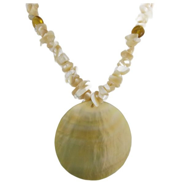 Vintage Shell Pendant Cream & Brown Stone Bead Necklace 21 Inch - Image 3