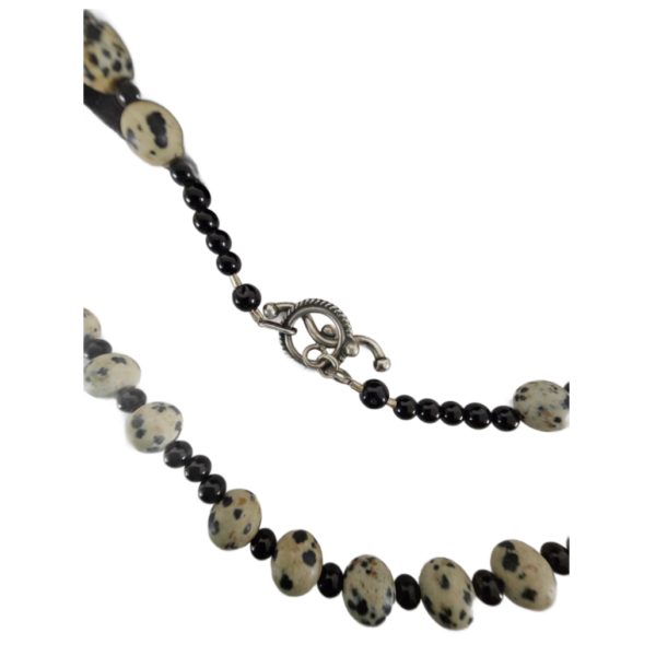 Vintage Natural Dalmatian Jasper & Black Onyx Stone Bead Necklace 24" - Image 3