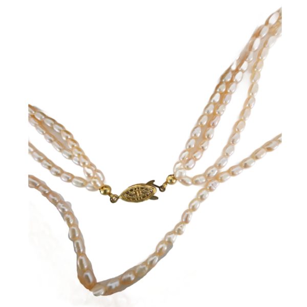 Pink Tiny Pearl Triple Strand Necklace Pearl Clasp 19 Inch - Image 3