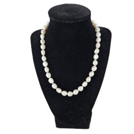 Vintage White 7-8mm Pearl Necklace Sterling Silver Lobster Clasp 17 Inch