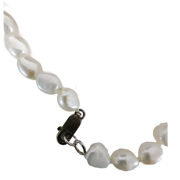 Vintage White 7-8mm Pearl Necklace Sterling Silver Lobster Clasp 17 Inch - Image 3