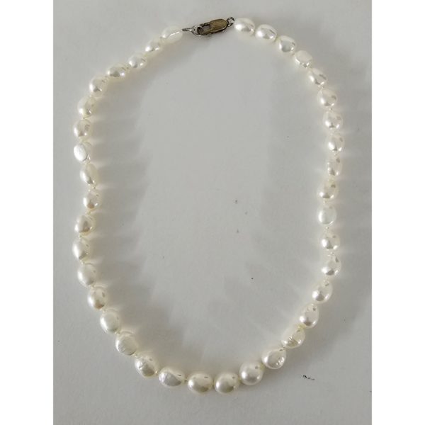 Vintage White 7-8mm Pearl Necklace Sterling Silver Lobster Clasp 17 Inch - Image 6