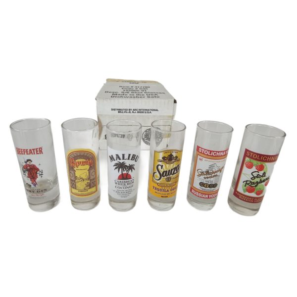 ARC Int'l Shooters Shot Glass Set of 6 Branded Malibu Kahlua Sauza Beefeater Gin Stolichnaya 2 oz. - Image 4