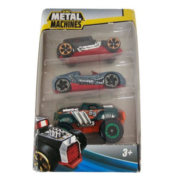 Zuru Metal Machines 1:64 Die Cast Cars 3-Pack - "Nitro Rider" Dragster, "Zing" Shark Car, "Bone Crusher" Monster Truck