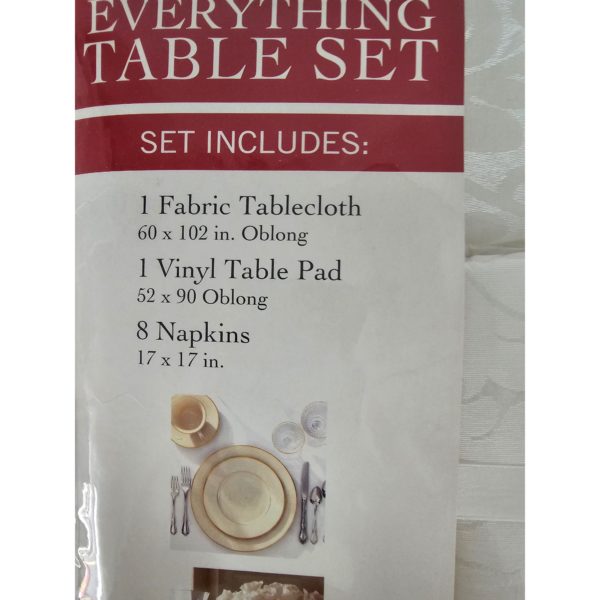 Town & Country Everything Table Set Fabric White 60x102 Oblong Tablecloth, Vinyl Table Pad, 8 Napkins - Image 3