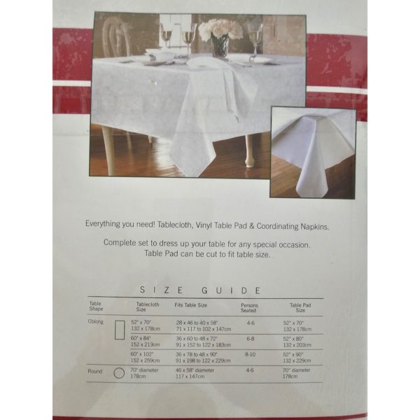 Town & Country Everything Table Set Fabric White 60x102 Oblong Tablecloth, Vinyl Table Pad, 8 Napkins - Image 6