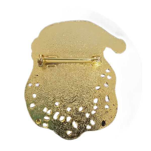 Vintage 1970's Gold Tone Enamel Santa Claus Face Christmas Pin Brooch 2" - Image 3