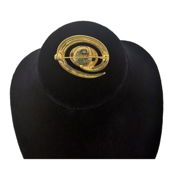 Vintage 1980-1990 Gold Tone Swirl Red Stone Pin Brooch 1.5" - Image 3