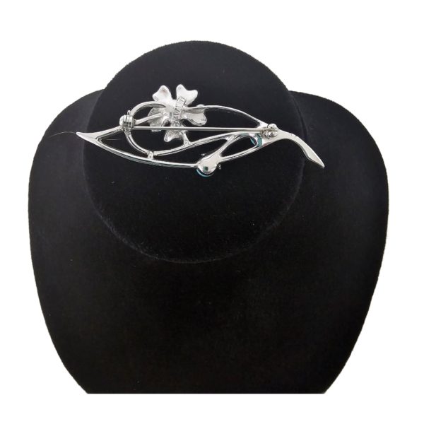 Vintage 1960's Sarah Coventry Silver Tone & Turquoise Cabochon Flower Pin Brooch - Image 3