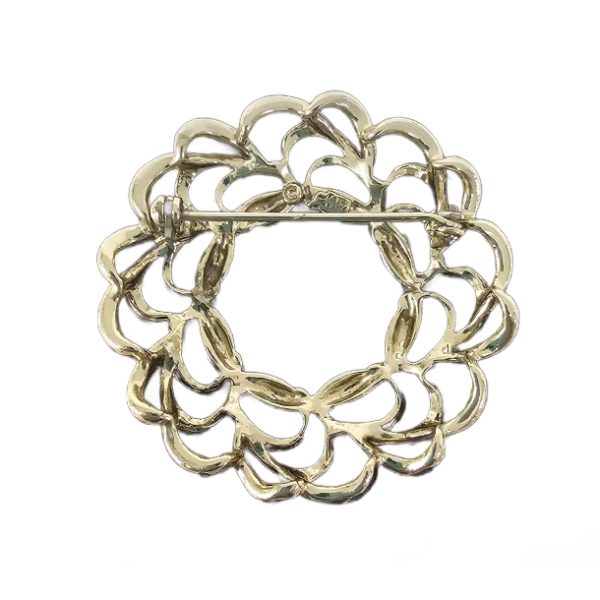 Vintage 1950's Coro Circle Wreath Design Silver Tone Pin Brooch - Image 3