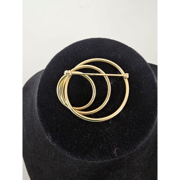 Vintage Gold Tone Triple Interlocked Circle Brooch - Image 3