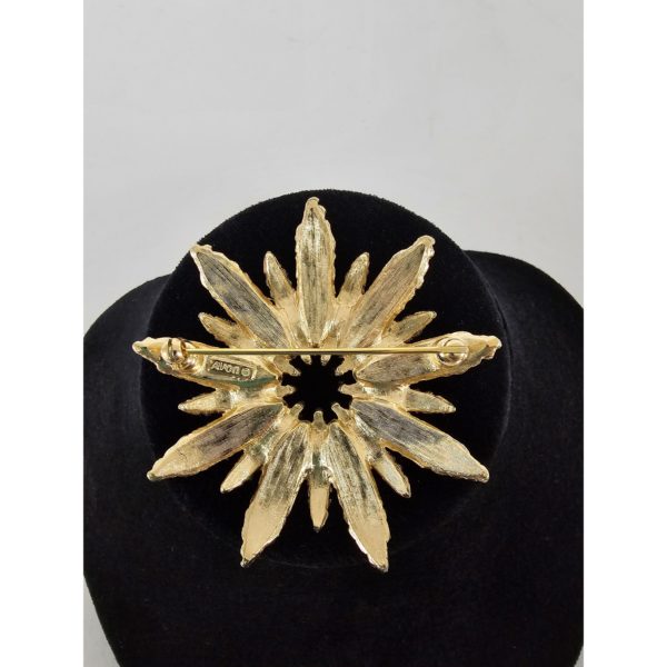 Vintage 1970's Avon Starburst Textured Gold Tone Statement Flower Brooch - Image 3