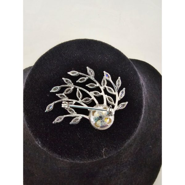 Vintage MJ 925 Sterling Silver Crystal Rhinestone Spray & Pearl Brooch - Image 3