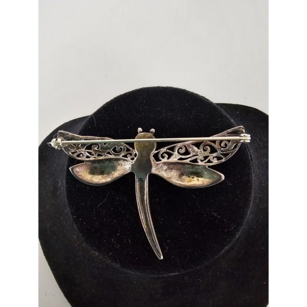 Vintage Brooch Dragonfly 925 Silver Filagree Abalone Mother of Pearl - Image 3