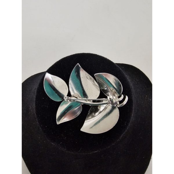 Vintage Silver Tone Five Textured Leaf Vine Pin Brooch - Image 3