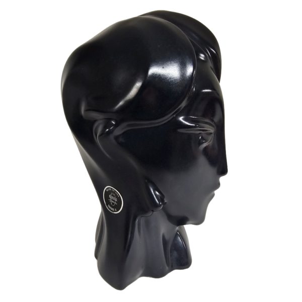 Harris Potteries Chicago Art Deco Cubist 12" Woman's Ceramic Bust Head Black - Image 3