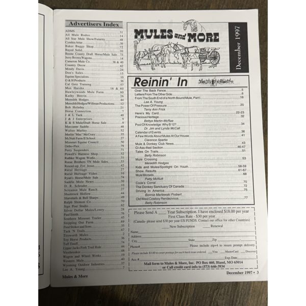 Mules and More - Dec. 1997 Vol. 8 Issue 2 (Back Issue Magazine) - Image 3
