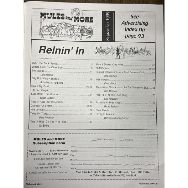 Mules and More - Sept. 1999 Vol. 9 Issue 11 (Back Issue Magazine) - Image 3