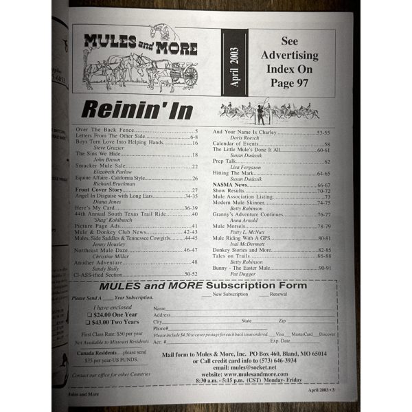 Mules and More - April 2003 Vol. 13 Issue 6 (Back Issue Magazine) - Image 3