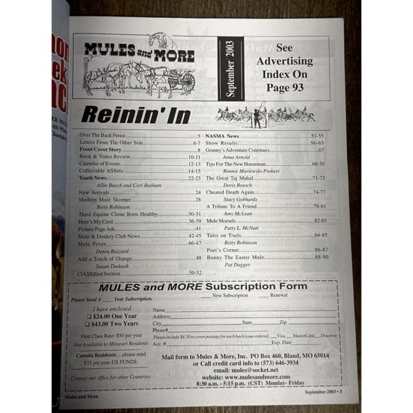 Mules and More - Sept. 2003 Vol. 13 Issue 11 (Back Issue Magazine) - Image 3