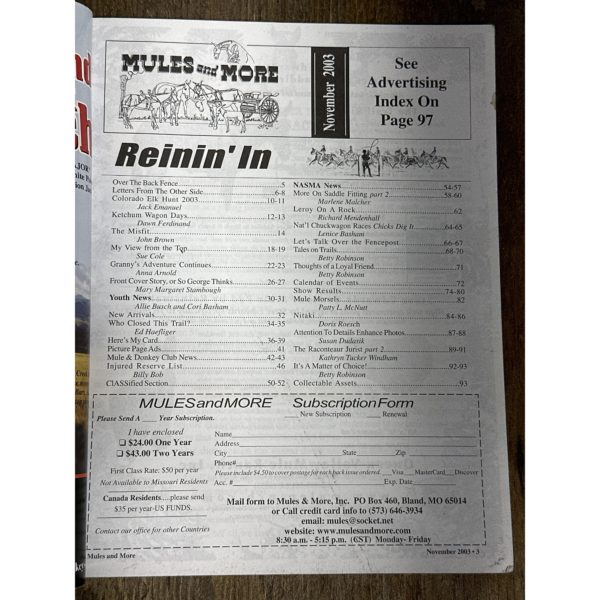 Mules and More - Nov. 2003 Vol 14 Issue 1 (Back Issue Magazine) - Image 3