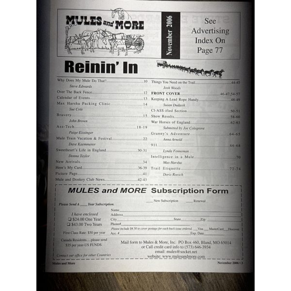 Mules and More - Nov. 2006 Vol. 17 Issue 1 (Back Issue Magazine) - Image 3