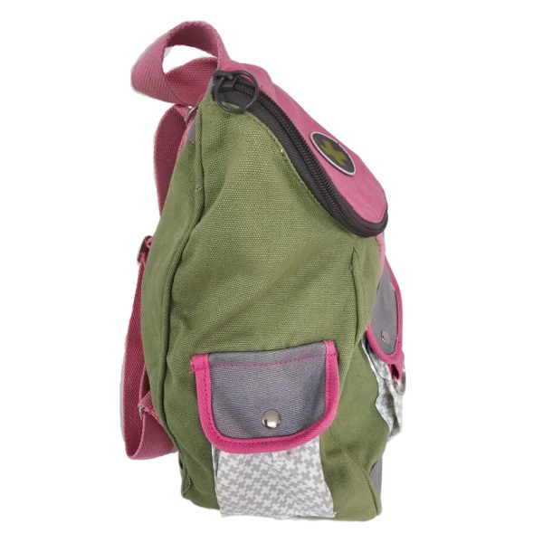 RARE Vintage Russ Berrie Girl Power Cotton Backpack 13 x 8 x 5.5 Army Green/Pink/Gray - Image 3