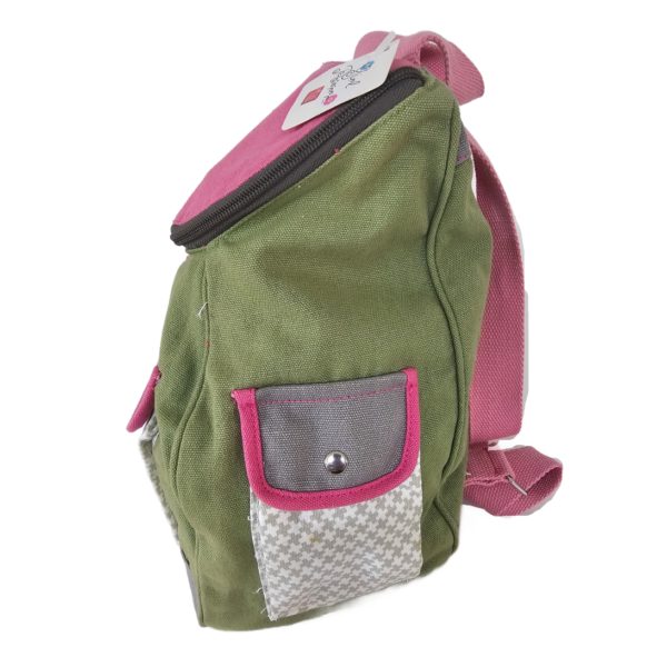 RARE Vintage Russ Berrie Girl Power Cotton Backpack 13 x 8 x 5.5 Army Green/Pink/Gray - Image 4