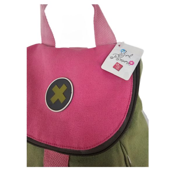 RARE Vintage Russ Berrie Girl Power Cotton Backpack 13 x 8 x 5.5 Army Green/Pink/Gray - Image 6
