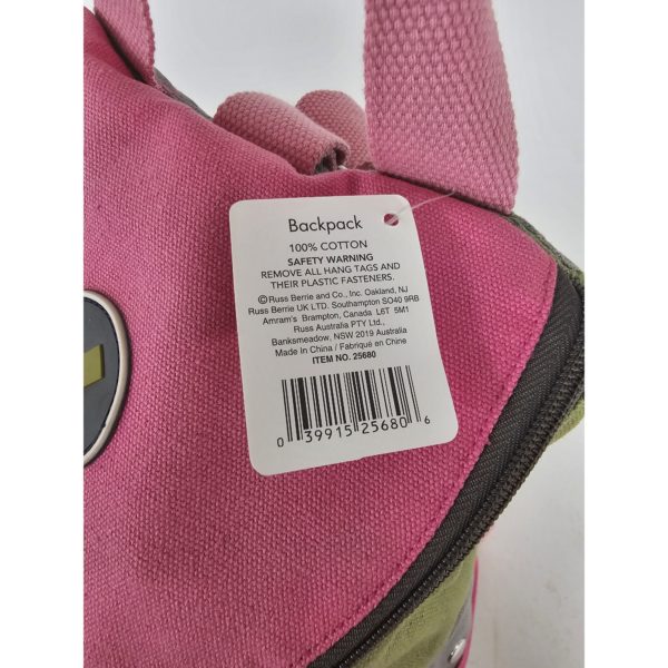 RARE Vintage Russ Berrie Girl Power Cotton Backpack 13 x 8 x 5.5 Army Green/Pink/Gray - Image 7