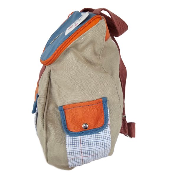 RARE Vintage Russ Berrie Girl Power Cotton Backpack 13 x 8 x 5.5 Khaki/Orange/Blue - Image 3