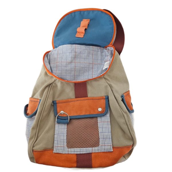 RARE Vintage Russ Berrie Girl Power Cotton Backpack 13 x 8 x 5.5 Khaki/Orange/Blue - Image 6