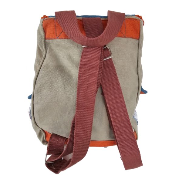 RARE Vintage Russ Berrie Girl Power Cotton Backpack 13 x 8 x 5.5 Khaki/Orange/Blue - Image 7